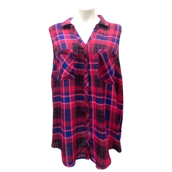 Torrid MADISON TANK  GEORGETTE PLAID MAGENTA Sleeveless Shirt Women's 3 3X - Picture 3 of 5